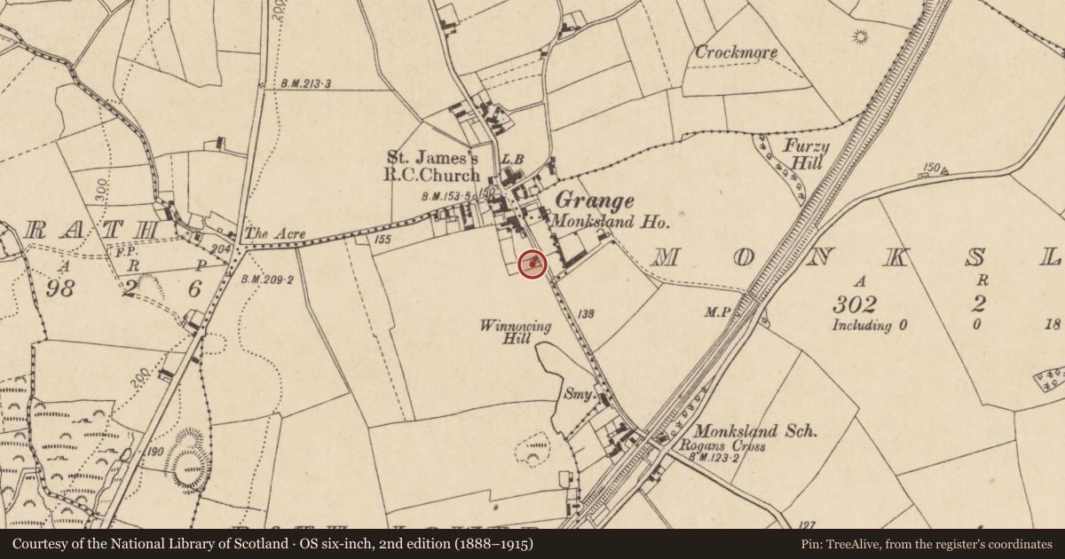 Ordnance Survey six-inch map, 2nd edition (1888–1915) covering the location of Kiln - lime, Rath Lower, County Louth, with a pin at the register's coordinates