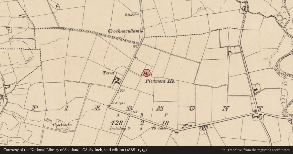 Ordnance Survey six-inch map, 2nd edition (1888–1915) covering the location of House - 17th century, Piedmont, County Louth, with a pin at the register's coordinates
