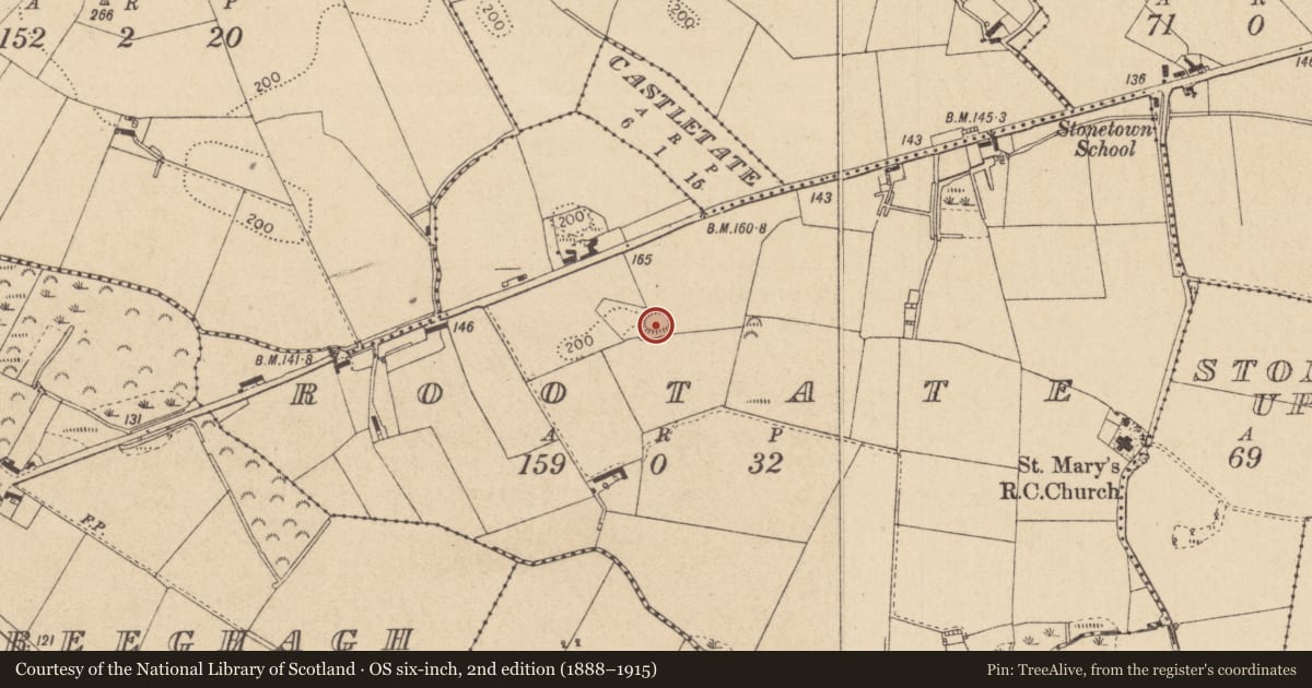 Ordnance Survey six-inch map, 2nd edition (1888–1915) covering the location of Ringfort - rath, Rootate, County Louth, with a pin at the register's coordinates