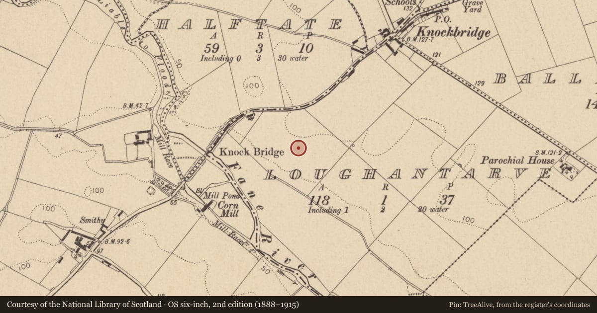 Ordnance Survey six-inch map, 2nd edition (1888–1915) covering the location of Ring-ditch, Loughantarve, County Louth, with a pin at the register's coordinates