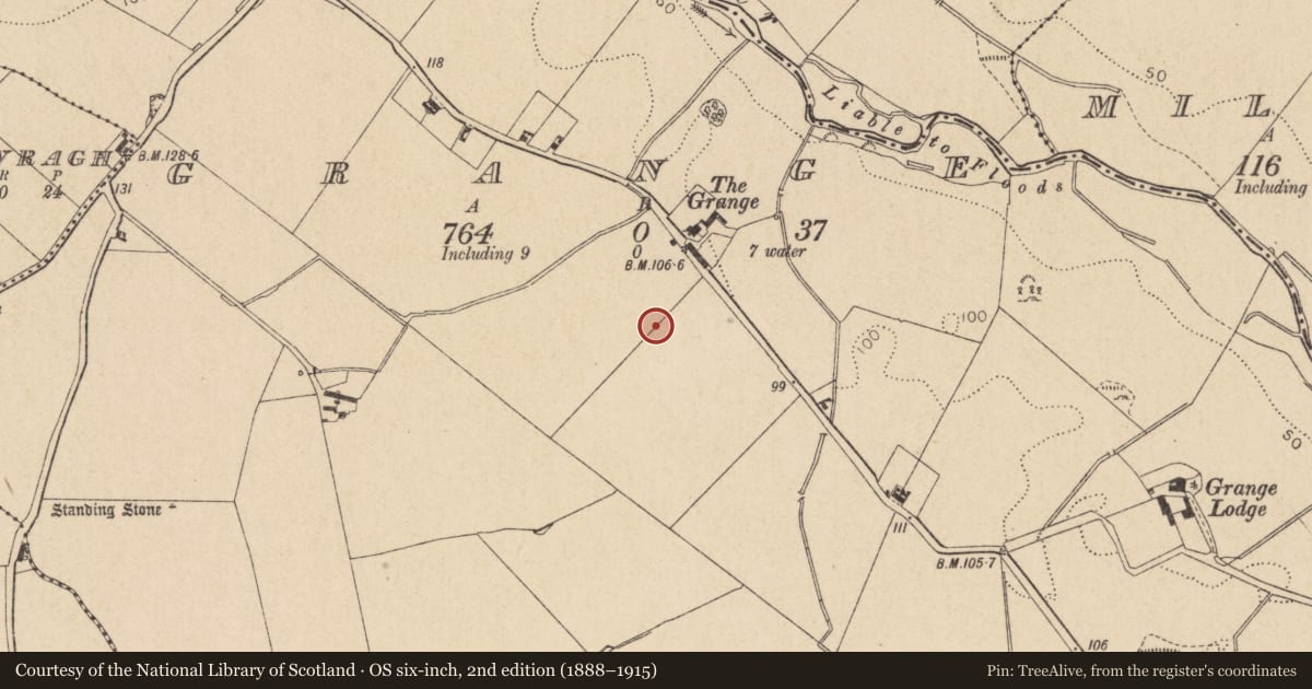 Ordnance Survey six-inch map, 2nd edition (1888–1915) covering the location of Enclosure, Grange, County Louth, with a pin at the register's coordinates