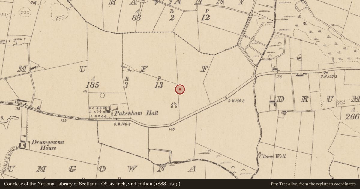 Ordnance Survey six-inch map, 2nd edition (1888–1915) covering the location of Enclosure, Muff, County Louth, with a pin at the register's coordinates