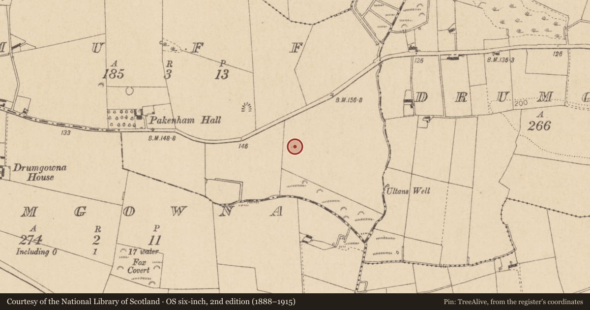 Ordnance Survey six-inch map, 2nd edition (1888–1915) covering the location of Enclosure, Muff, County Louth, with a pin at the register's coordinates
