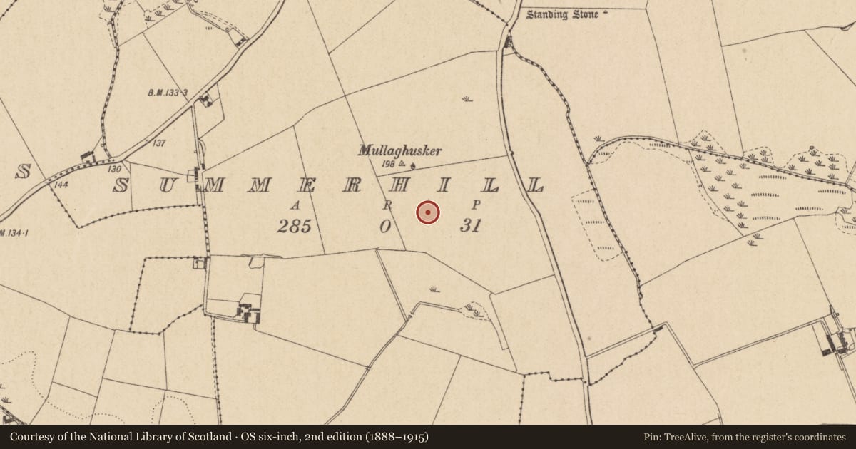 Ordnance Survey six-inch map, 2nd edition (1888–1915) covering the location of Ring-ditch, Summerhill, County Louth, with a pin at the register's coordinates