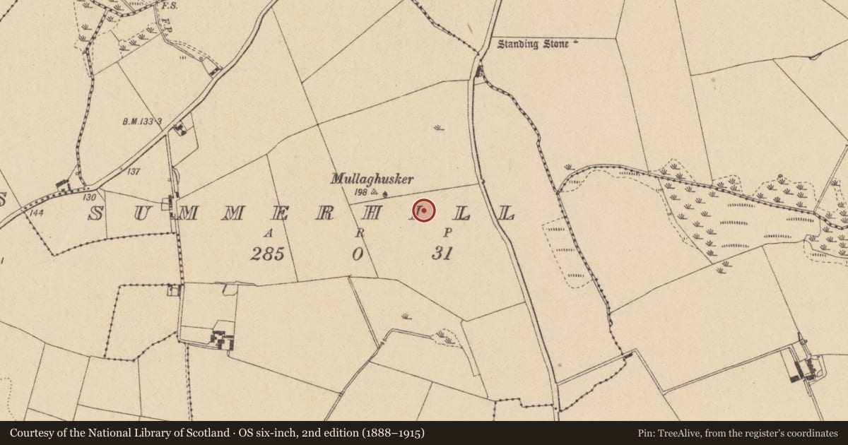 Ordnance Survey six-inch map, 2nd edition (1888–1915) covering the location of Ring-ditch, Summerhill, County Louth, with a pin at the register's coordinates