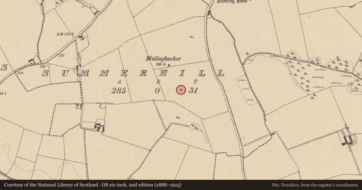 Ordnance Survey six-inch map, 2nd edition (1888–1915) covering the location of Ring-ditch, Summerhill, County Louth, with a pin at the register's coordinates