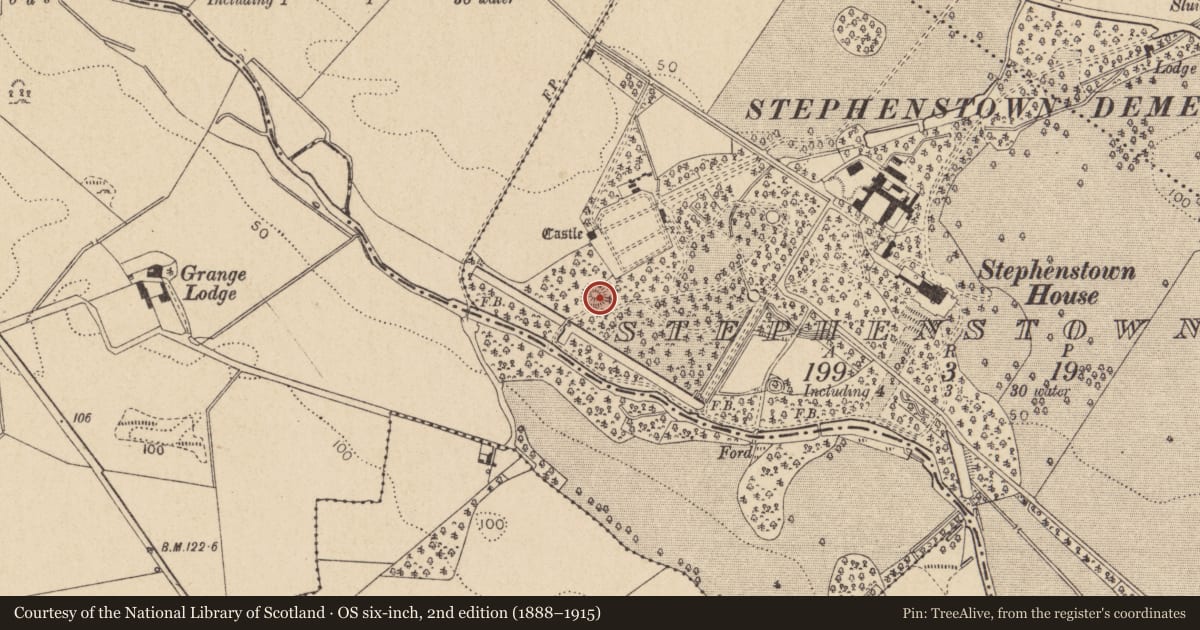 Ordnance Survey six-inch map, 2nd edition (1888–1915) covering the location of Castle - motte, Stephenstown, County Louth, with a pin at the register's coordinates