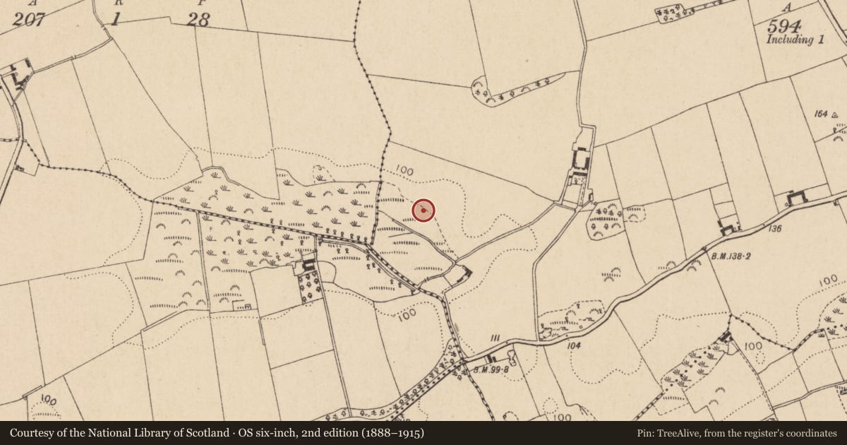 Ordnance Survey six-inch map, 2nd edition (1888–1915) covering the location of Burial ground, Allardstown, County Louth, with a pin at the register's coordinates