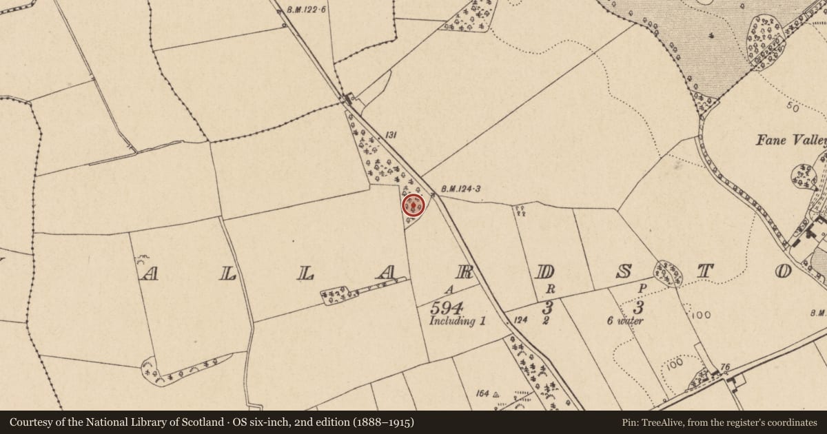Ordnance Survey six-inch map, 2nd edition (1888–1915) covering the location of Souterrain, Allardstown, County Louth, with a pin at the register's coordinates
