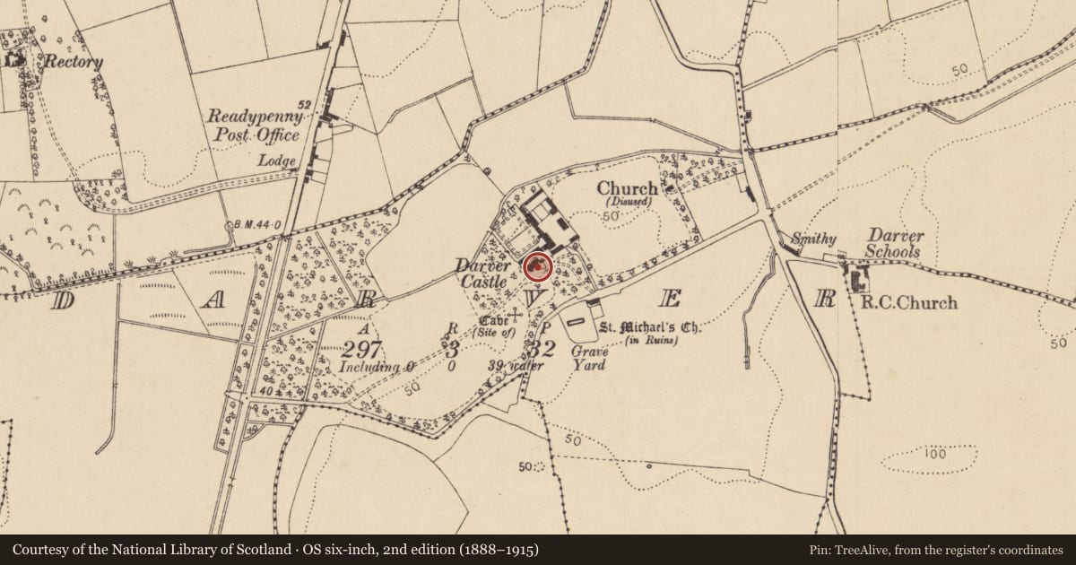 Ordnance Survey six-inch map, 2nd edition (1888–1915) covering the location of Bawn, Darver, County Louth, with a pin at the register's coordinates