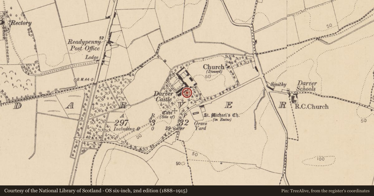Ordnance Survey six-inch map, 2nd edition (1888–1915) covering the location of Gatehouse, Darver, County Louth, with a pin at the register's coordinates