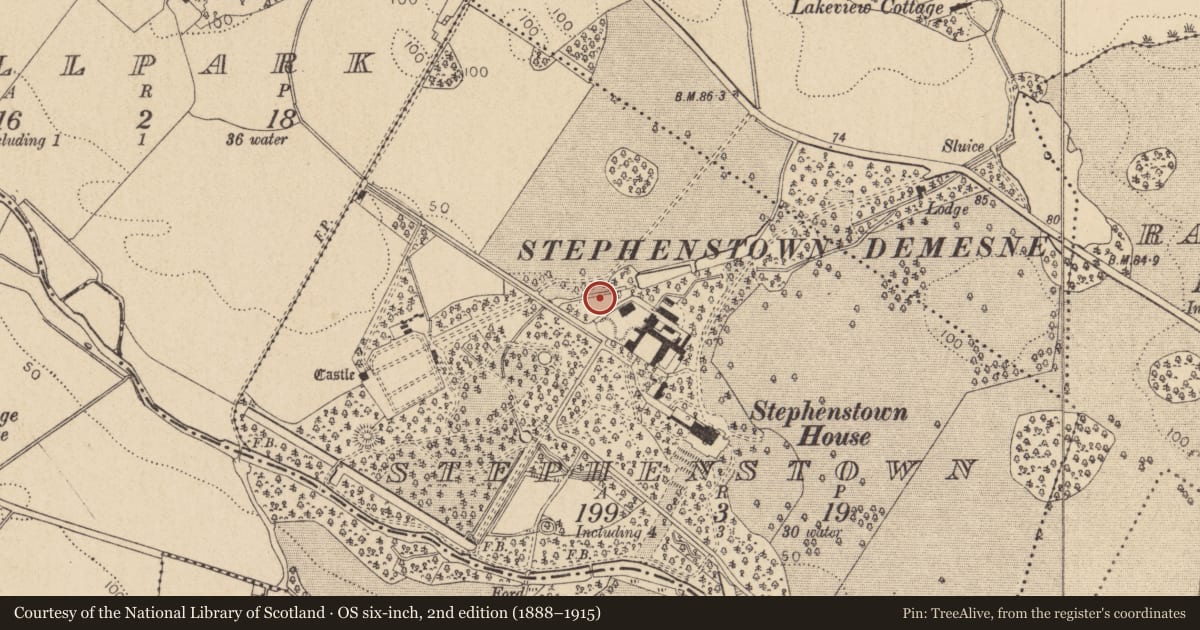 Ordnance Survey six-inch map, 2nd edition (1888–1915) covering the location of Cist, Stephenstown, County Louth, with a pin at the register's coordinates