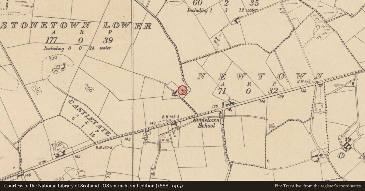 Ordnance Survey six-inch map, 2nd edition (1888–1915) covering the location of Castle - unclassified, Stonetown Lower, County Louth, with a pin at the register's coordinates