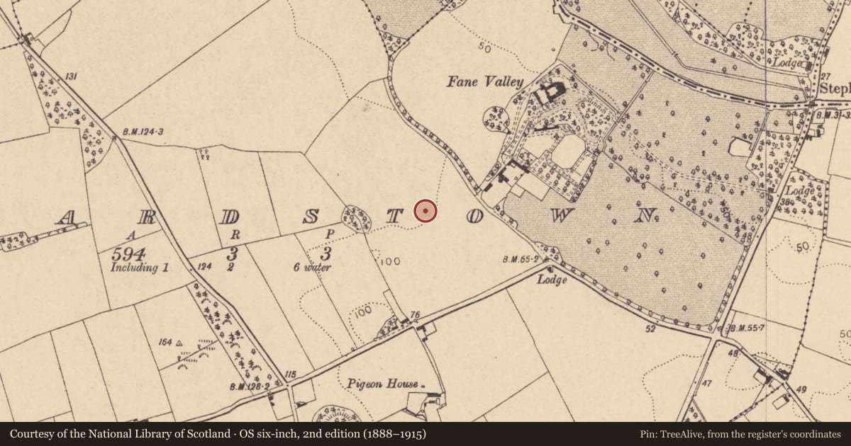 Ordnance Survey six-inch map, 2nd edition (1888–1915) covering the location of Cist, Allardstown, County Louth, with a pin at the register's coordinates