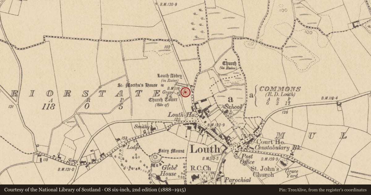 Ordnance Survey six-inch map, 2nd edition (1888–1915) covering the location of Souterrain, Priorstate, County Louth, with a pin at the register's coordinates