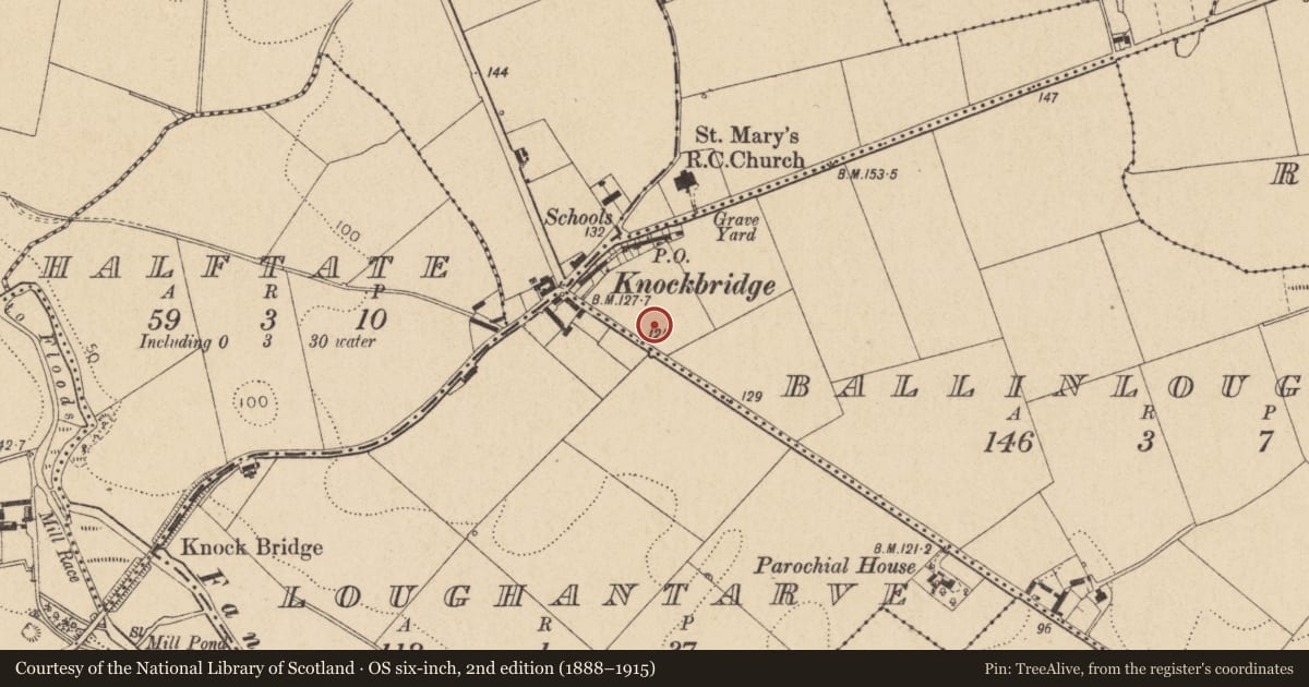 Ordnance Survey six-inch map, 2nd edition (1888–1915) covering the location of Excavation - miscellaneous, Ballinlough, County Louth, with a pin at the register's coordinates