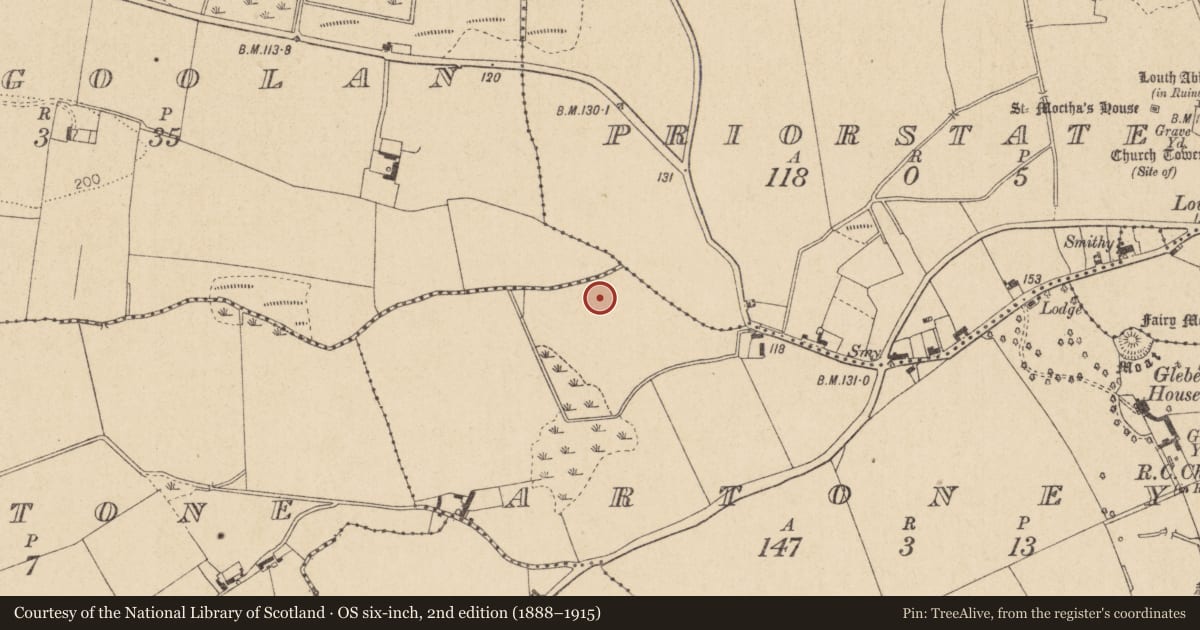 Ordnance Survey six-inch map, 2nd edition (1888–1915) covering the location of Enclosure, Artoney, County Louth, with a pin at the register's coordinates