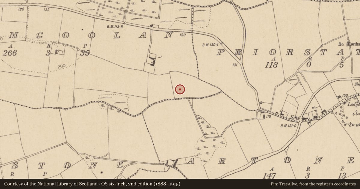 Ordnance Survey six-inch map, 2nd edition (1888–1915) covering the location of Enclosure, Drumgoolan, County Louth, with a pin at the register's coordinates