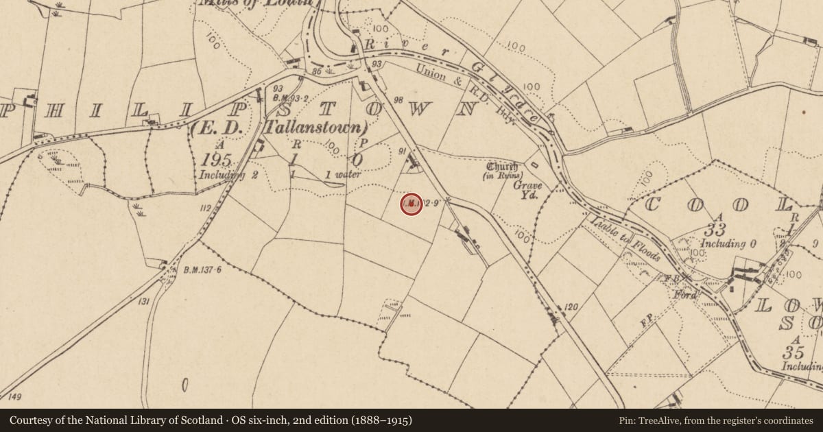 Ordnance Survey six-inch map, 2nd edition (1888–1915) covering the location of Enclosure, Philipstown (Ardee By., Philipstown Par.), County Louth, with a pin at the register's coordinates