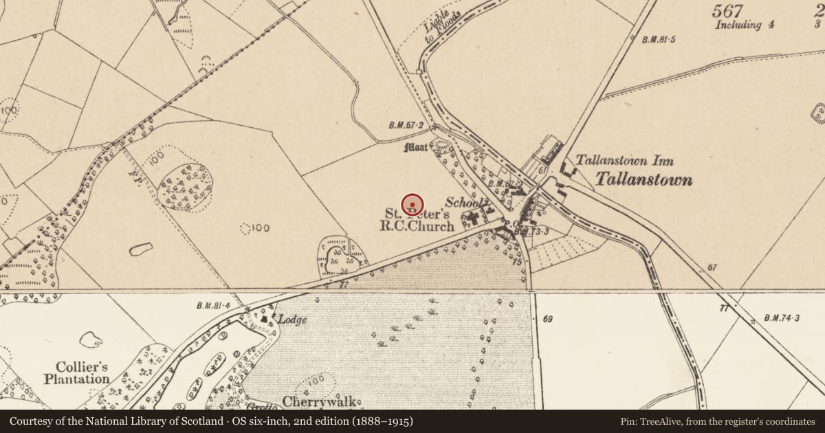 Ordnance Survey six-inch map, 2nd edition (1888–1915) covering the location of Enclosure, Louth Hall, County Louth, with a pin at the register's coordinates