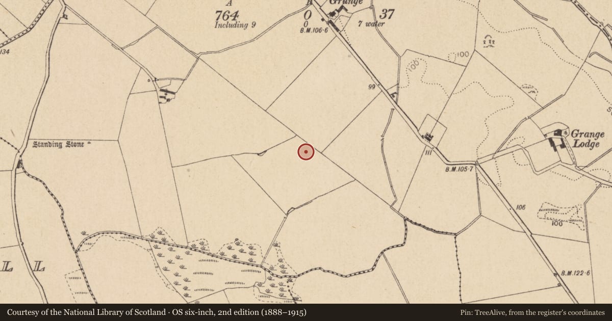 Ordnance Survey six-inch map, 2nd edition (1888–1915) covering the location of Ring-ditch, Grange, County Louth, with a pin at the register's coordinates