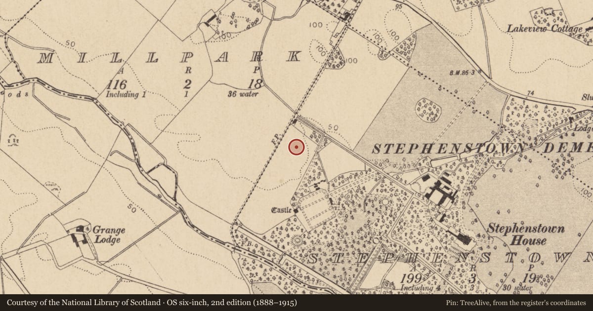 Ordnance Survey six-inch map, 2nd edition (1888–1915) covering the location of Enclosure, Stephenstown, County Louth, with a pin at the register's coordinates