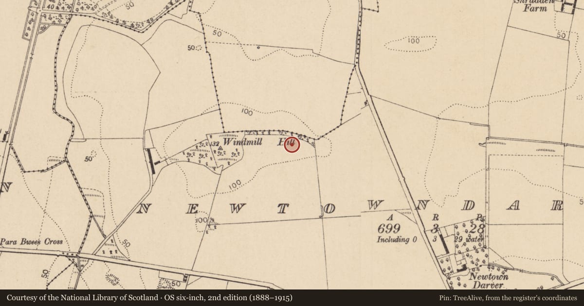 Ordnance Survey six-inch map, 2nd edition (1888–1915) covering the location of Ringfort - rath, Newtowndarver, County Louth, with a pin at the register's coordinates