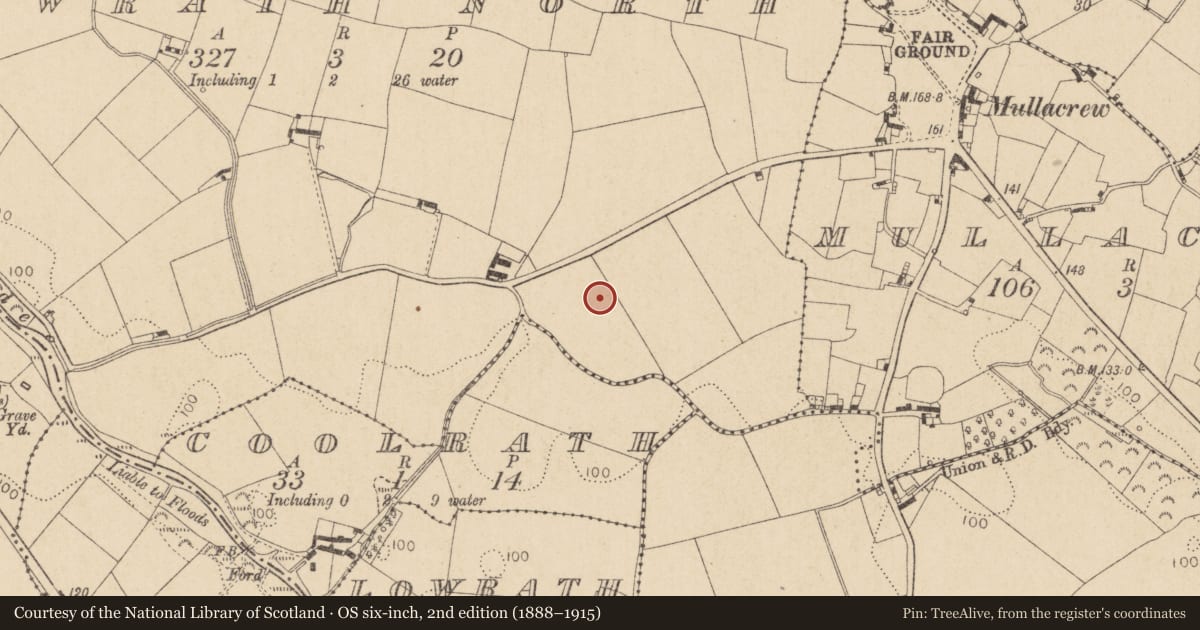 Ordnance Survey six-inch map, 2nd edition (1888–1915) covering the location of Ringfort - rath, Lowrath North, County Louth, with a pin at the register's coordinates