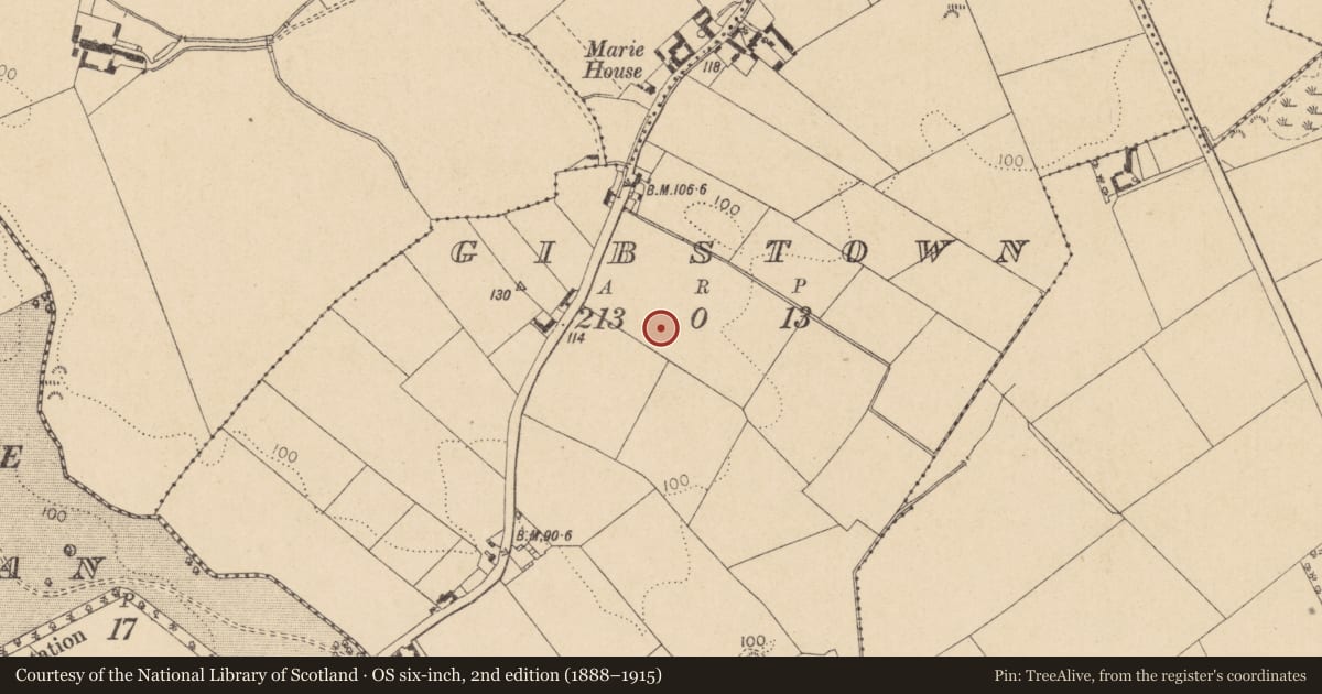 Ordnance Survey six-inch map, 2nd edition (1888–1915) covering the location of Souterrain, Gibstown, County Louth, with a pin at the register's coordinates