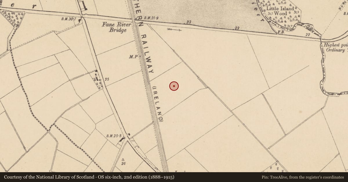 Ordnance Survey six-inch map, 2nd edition (1888–1915) covering the location of Enclosure, Commons (Dromiskin Par.), County Louth, with a pin at the register's coordinates