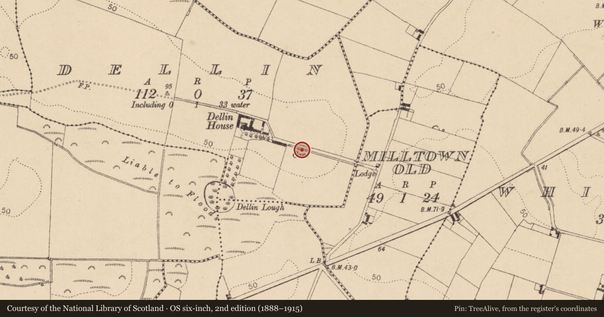 Ordnance Survey six-inch map, 2nd edition (1888–1915) covering the location of Souterrain, Dellin, County Louth, with a pin at the register's coordinates