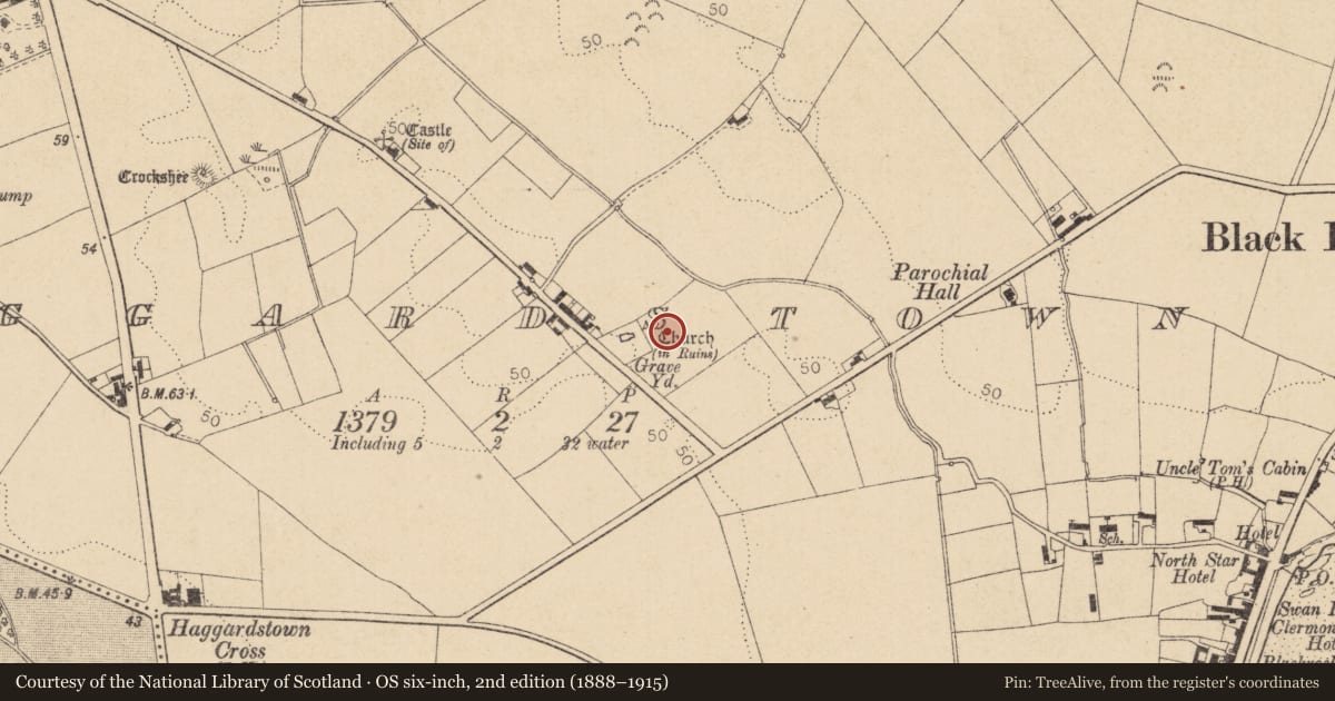 Ordnance Survey six-inch map, 2nd edition (1888–1915) covering the location of Souterrain, Haggardstown, County Louth, with a pin at the register's coordinates