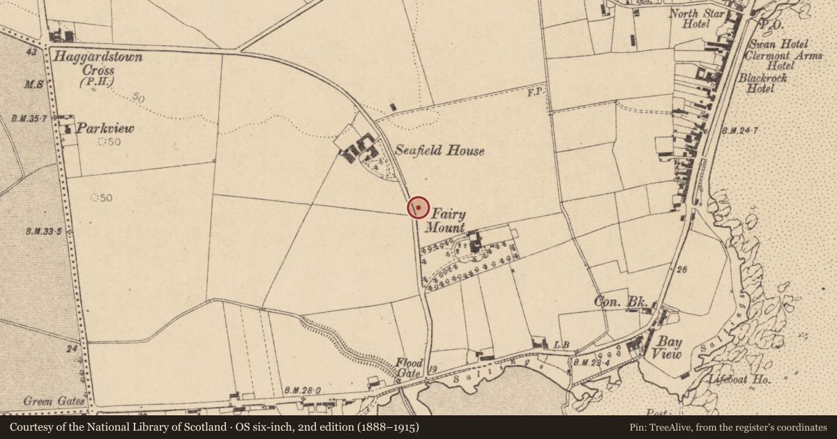 Ordnance Survey six-inch map, 2nd edition (1888–1915) covering the location of Midden, Haggardstown, County Louth, with a pin at the register's coordinates