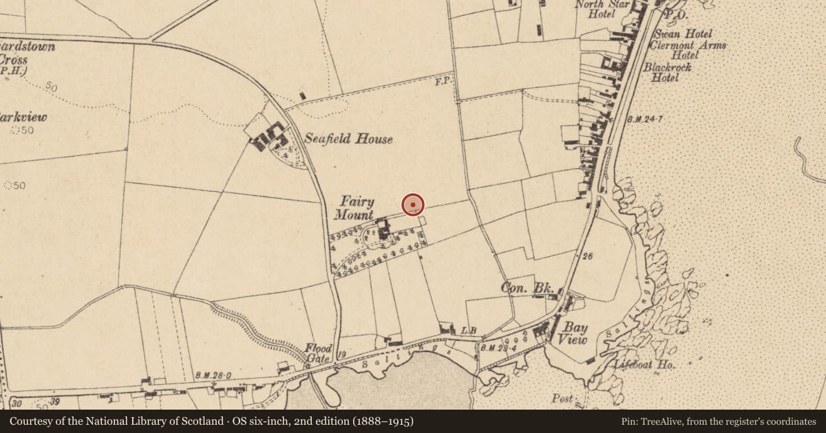 Ordnance Survey six-inch map, 2nd edition (1888–1915) covering the location of Kiln - corn-drying, Haggardstown, County Louth, with a pin at the register's coordinates