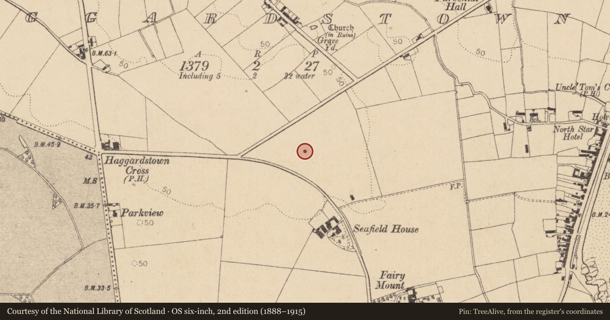 Ordnance Survey six-inch map, 2nd edition (1888–1915) covering the location of Excavation - miscellaneous, Haggardstown, County Louth, with a pin at the register's coordinates