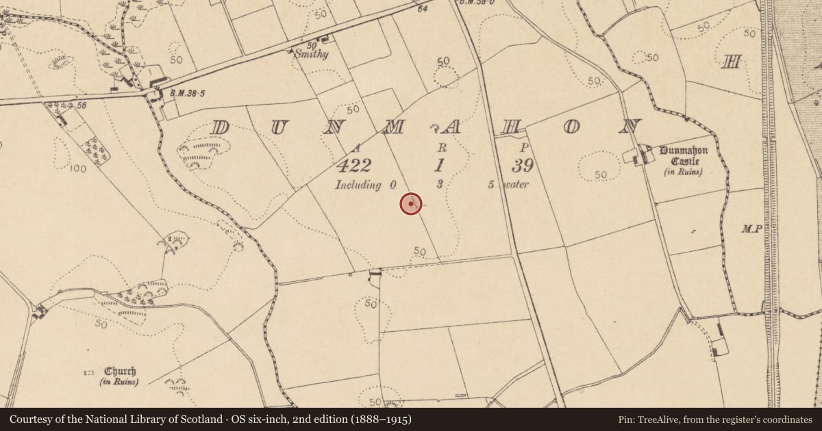 Ordnance Survey six-inch map, 2nd edition (1888–1915) covering the location of Enclosure, Dunmahon, County Louth, with a pin at the register's coordinates