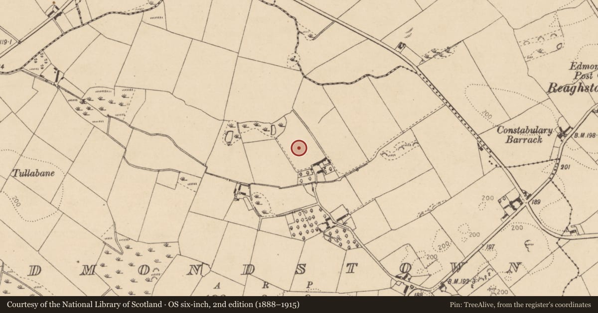 Ordnance Survey six-inch map, 2nd edition (1888–1915) covering the location of Souterrain, Edmondstown, County Louth, with a pin at the register's coordinates