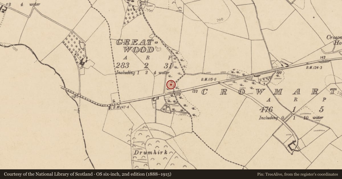 Ordnance Survey six-inch map, 2nd edition (1888–1915) covering the location of Fulacht fia, Greatwood, County Louth, with a pin at the register's coordinates