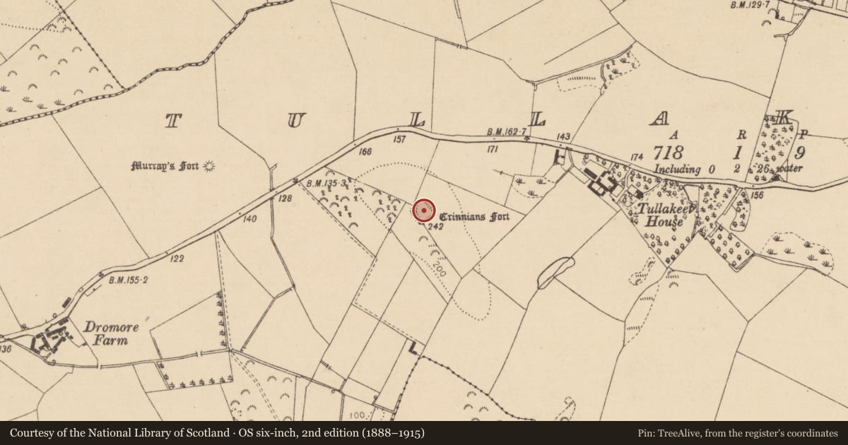 Ordnance Survey six-inch map, 2nd edition (1888–1915) covering the location of Enclosure, Tullakeel, County Louth, with a pin at the register's coordinates