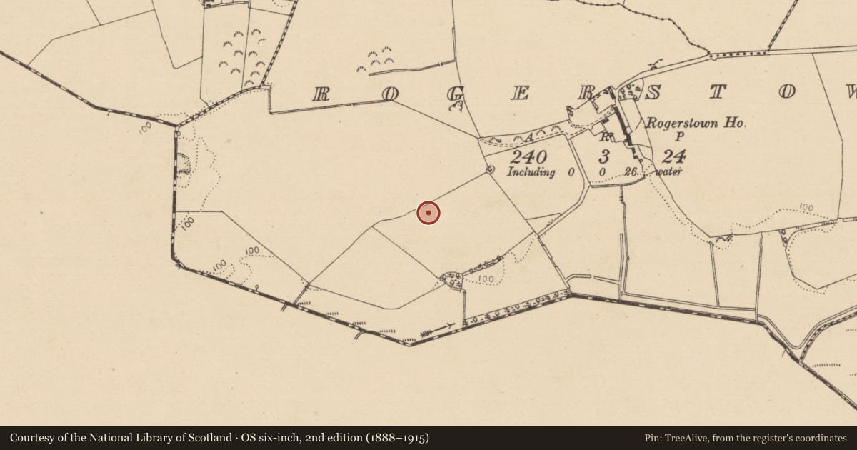 Ordnance Survey six-inch map, 2nd edition (1888–1915) covering the location of Ringfort - rath, Rogerstown, County Louth, with a pin at the register's coordinates