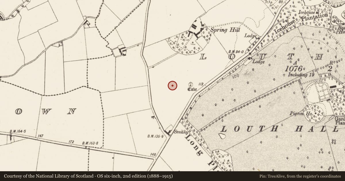 Ordnance Survey six-inch map, 2nd edition (1888–1915) covering the location of Enclosure - large enclosure, Louth Hall, County Louth, with a pin at the register's coordinates