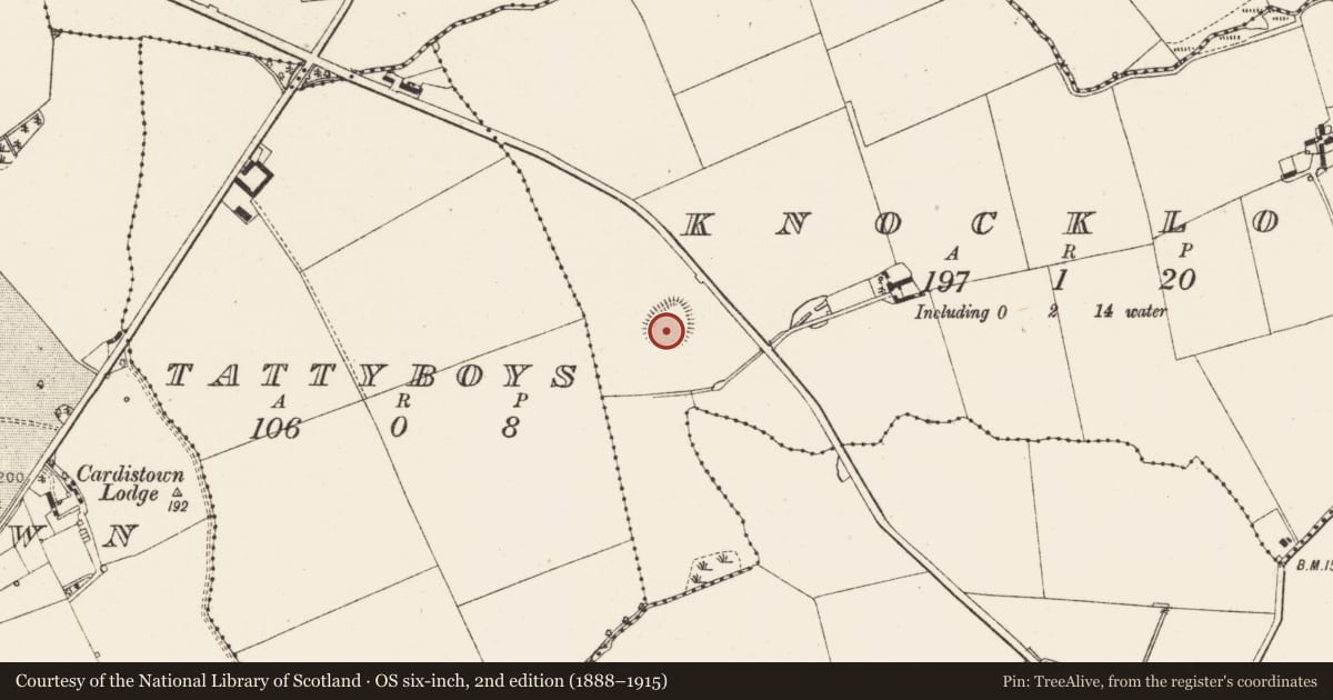 Ordnance Survey six-inch map, 2nd edition (1888–1915) covering the location of Enclosure, Knocklore, County Louth, with a pin at the register's coordinates