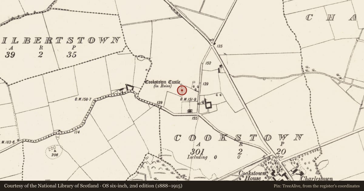 Ordnance Survey six-inch map, 2nd edition (1888–1915) covering the location of Souterrain, Cookstown, County Louth, with a pin at the register's coordinates