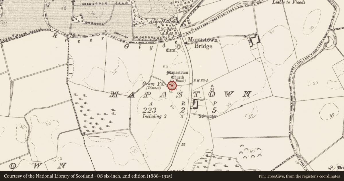 Ordnance Survey six-inch map, 2nd edition (1888–1915) covering the location of Graveyard, Mapastown, County Louth, with a pin at the register's coordinates