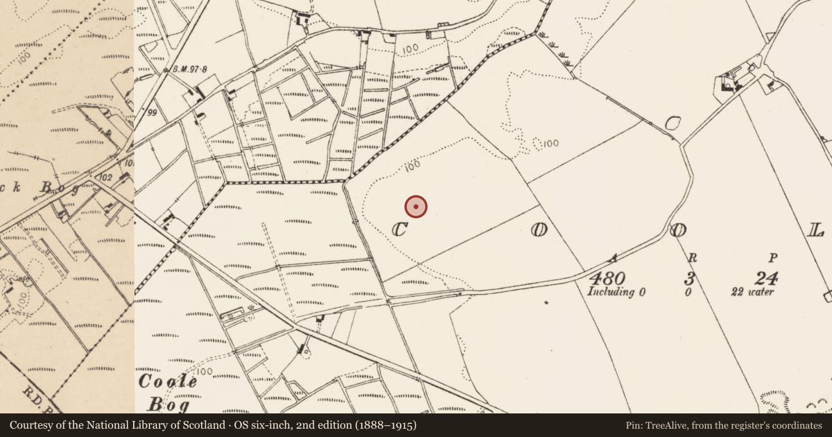 Ordnance Survey six-inch map, 2nd edition (1888–1915) covering the location of Souterrain, Coole, County Louth, with a pin at the register's coordinates