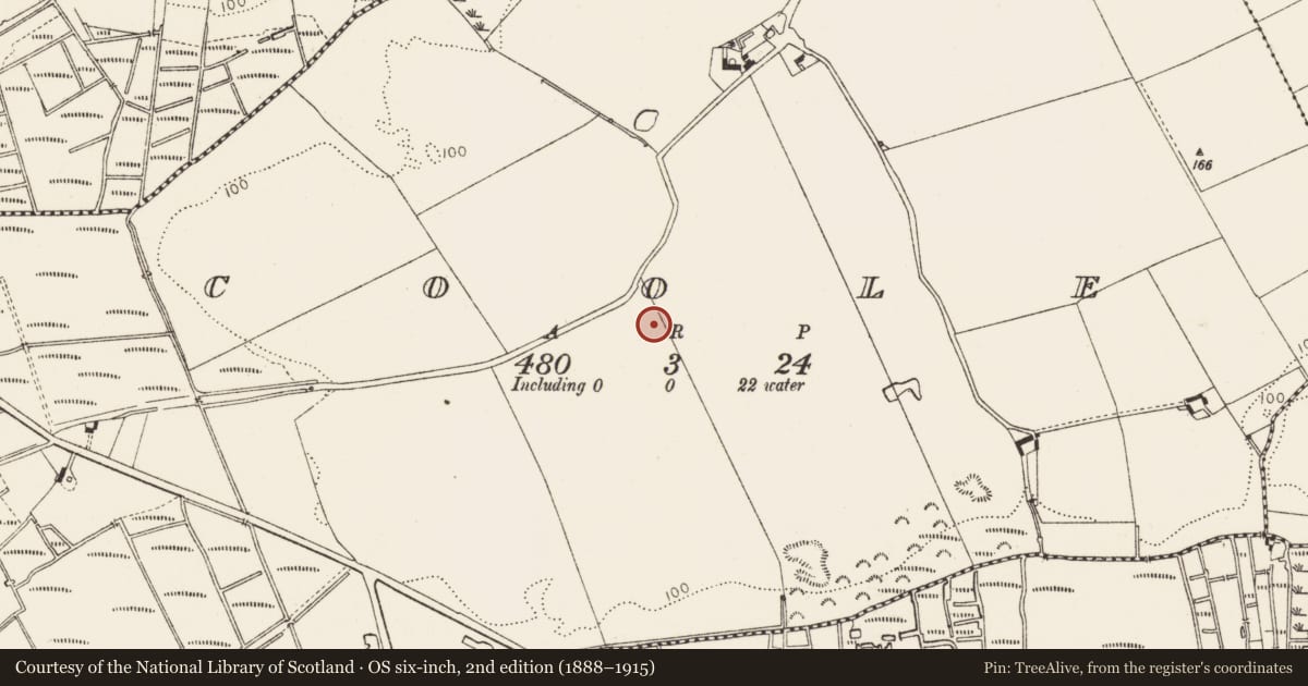 Ordnance Survey six-inch map, 2nd edition (1888–1915) covering the location of Burial ground, Coole, County Louth, with a pin at the register's coordinates