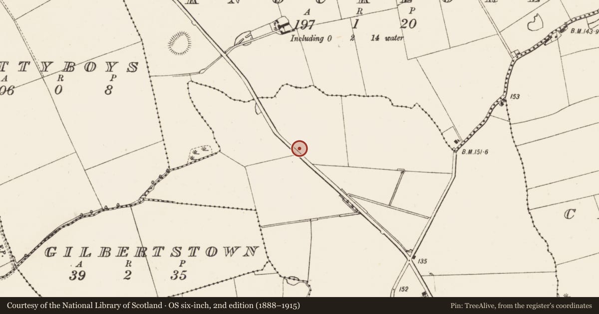 Ordnance Survey six-inch map, 2nd edition (1888–1915) covering the location of Fulacht fia, Cookstown, County Louth, with a pin at the register's coordinates