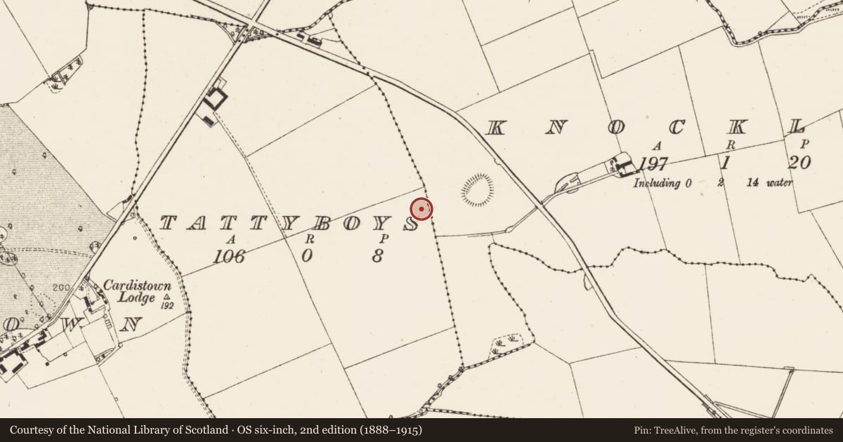 Ordnance Survey six-inch map, 2nd edition (1888–1915) covering the location of Cremated remains, Knocklore, County Louth, with a pin at the register's coordinates