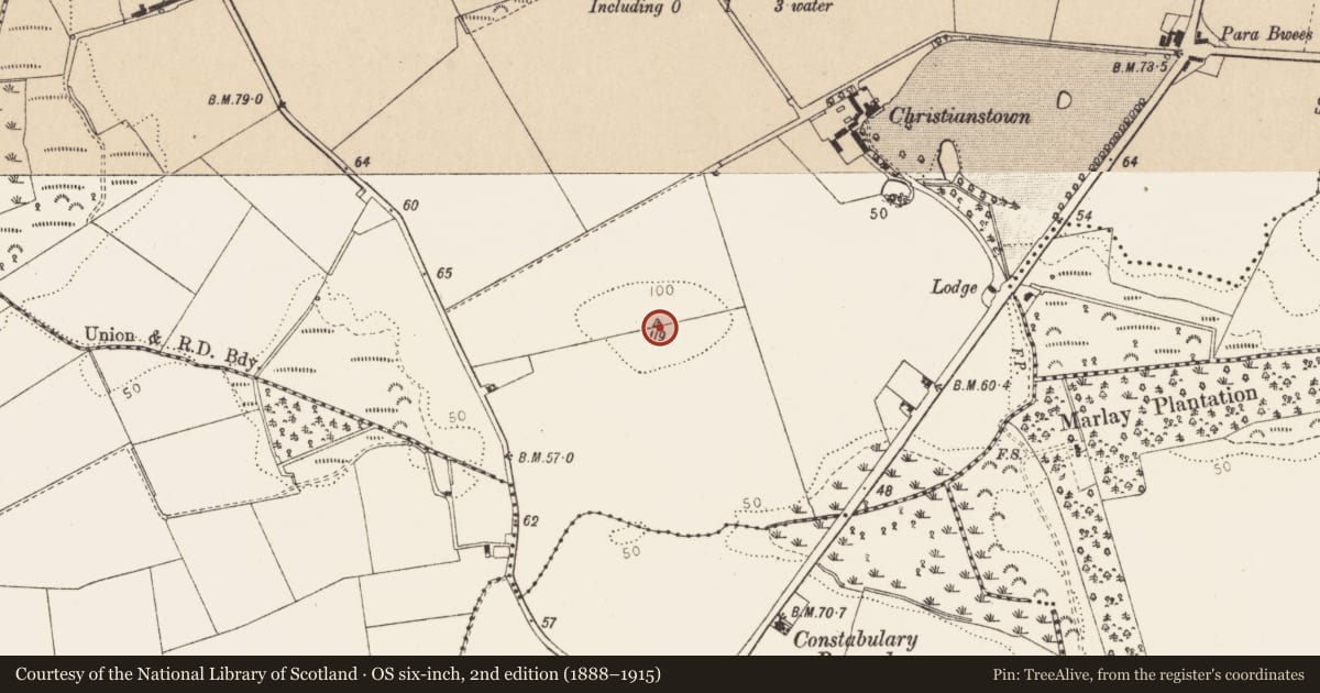 Ordnance Survey six-inch map, 2nd edition (1888–1915) covering the location of Enclosure, Christianstown, County Louth, with a pin at the register's coordinates