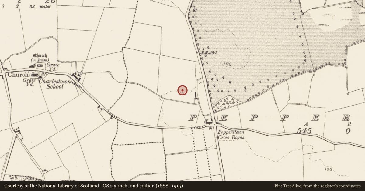 Ordnance Survey six-inch map, 2nd edition (1888–1915) covering the location of Enclosure, Pepperstown, County Louth, with a pin at the register's coordinates